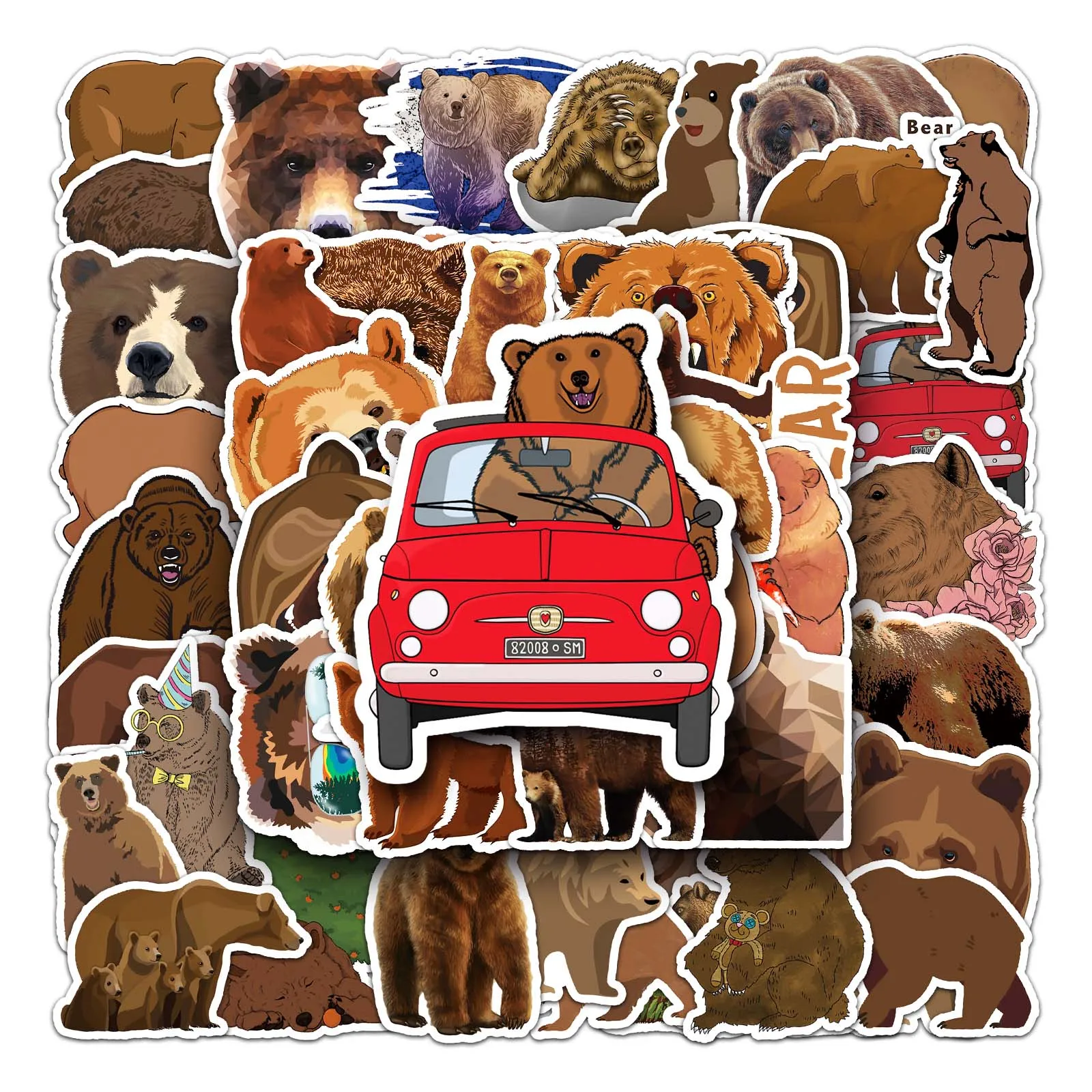 50Pcs Brown Bear Series Banana series Cartoon Cute Waterproof Sticker Skateboarding Snowboard Retro Vinyl Sticker