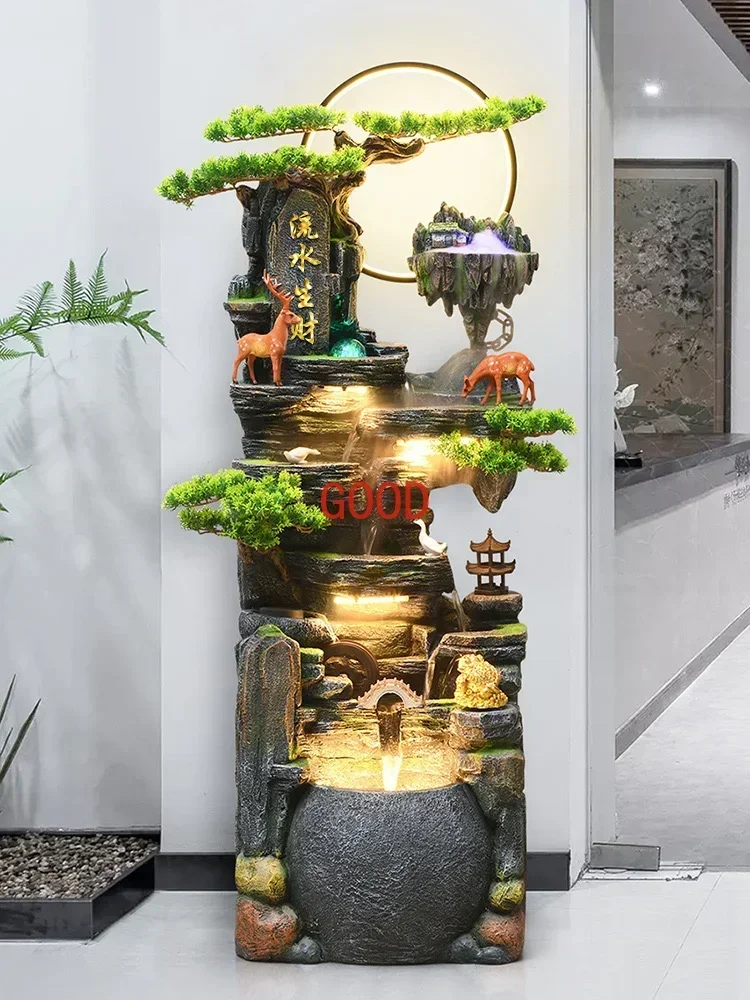 Large rockery flowing water fountain lucky feng shui wheel living room office alpine