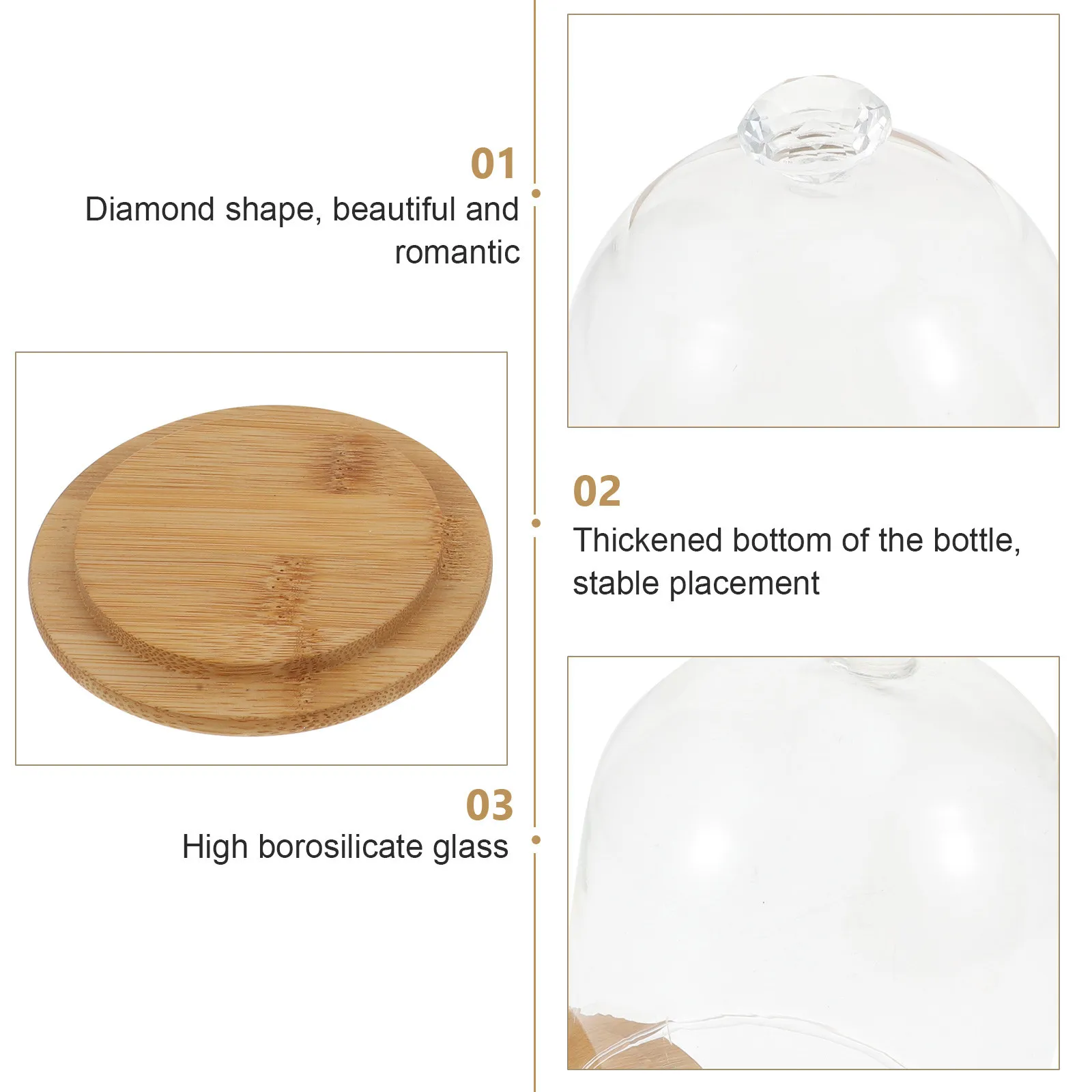 Diamond Shaped Transparent Glass Dome Eternal Flower Cover Living Room Table Decoration Glass Display Dome Gift Packaging Cover
