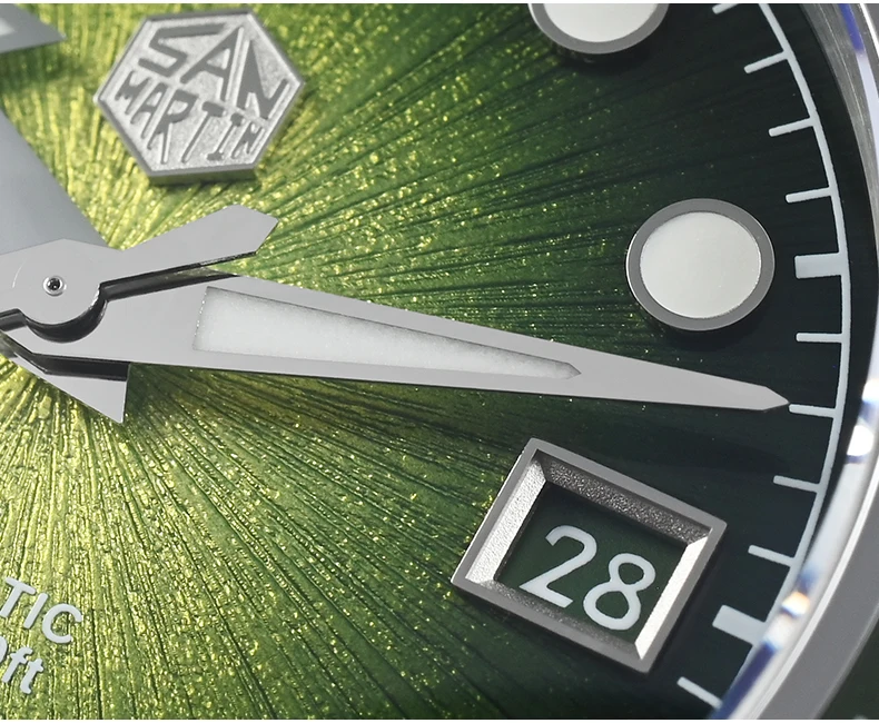 ساعة سان مارتن للرجال غواص ساعة يد ميكانيكية أوتوماتيكية ياقوت 20 بار إطار سيراميك لوم ميوتا 9015 مينا أمة الله