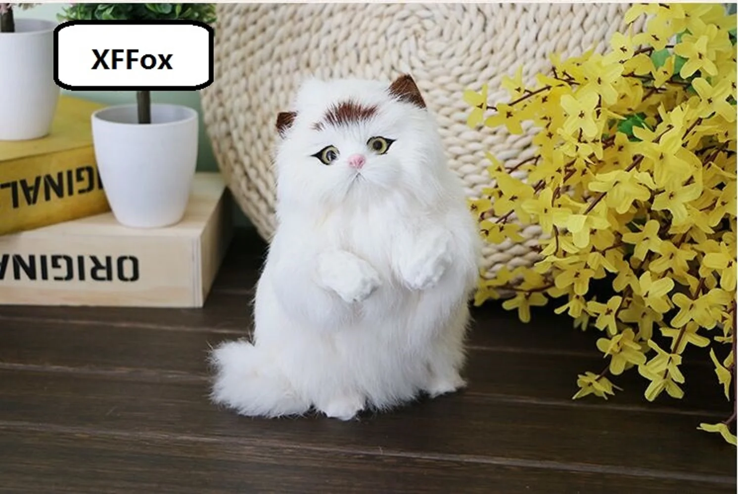 Naughty Fat Cat Model Realistic Brown Plush Head Toy 19x14x14cm Simulation Furry Cat Gift for Kids And Cat Lovers