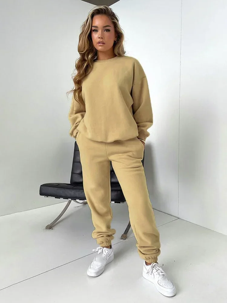 

KEXU Sport Tracksuit Two Piece Sets Womens Outfits Autumn Winter Sweatshirt and Jogger Set Active Street Solid Sweatsuit