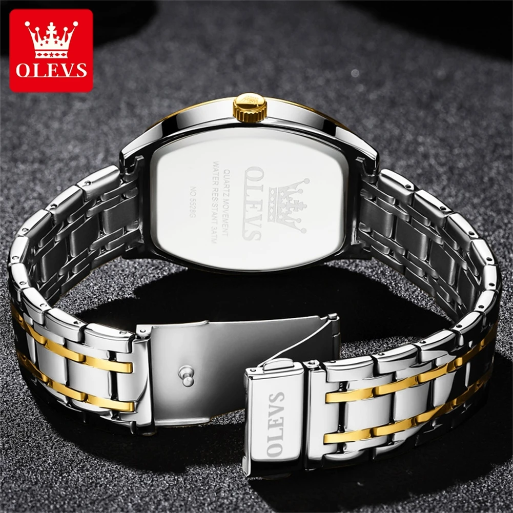 OLEVS 5528 Tonneau Dial Men's Quartz Watches Waterproof Luminous Dual Calendar Stainless Steel Man Watch Original Brand Watches