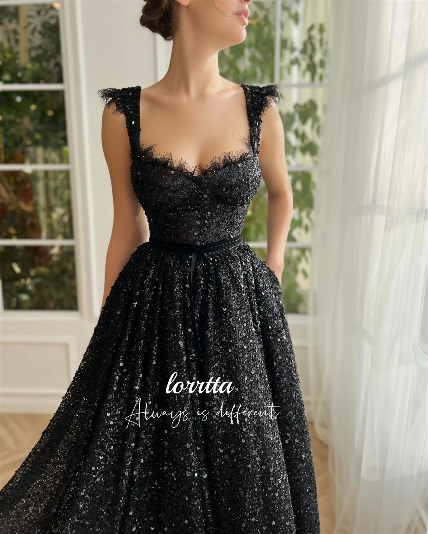 

Lorrtta Party Dress Graduation Gown Medium Length Evening Black Bead Embroidery Fabric Cocktail Dresses Women 2024 Prom Dreeses