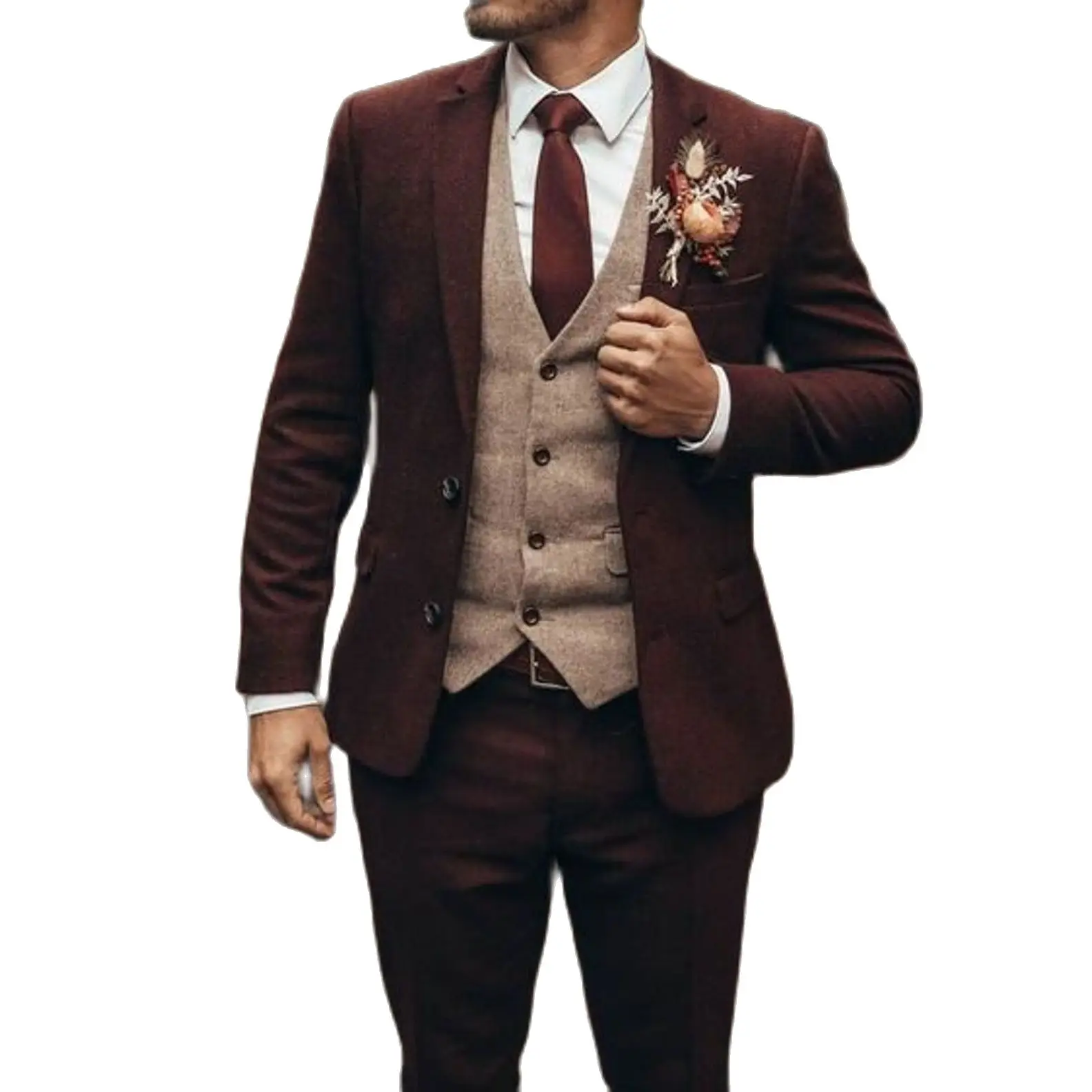 Classic Brown Suits For Men Notch Lapel Wedding Tuxedo Bridegroom Wear Bespoke 3 Pcs Jacket+Pants+Vest Conjuntos De Chaqueta