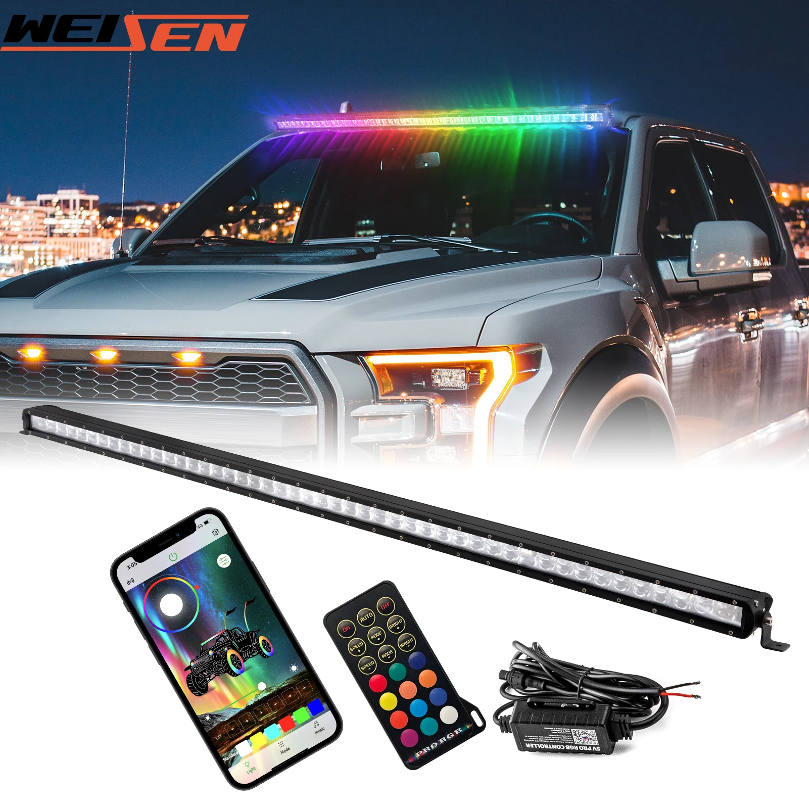 Barre lumineuse LED universelle tout-terrain, RGBW, 50 pouces, UTV, Jeep Wrangler Sierra Keepoma Silverado