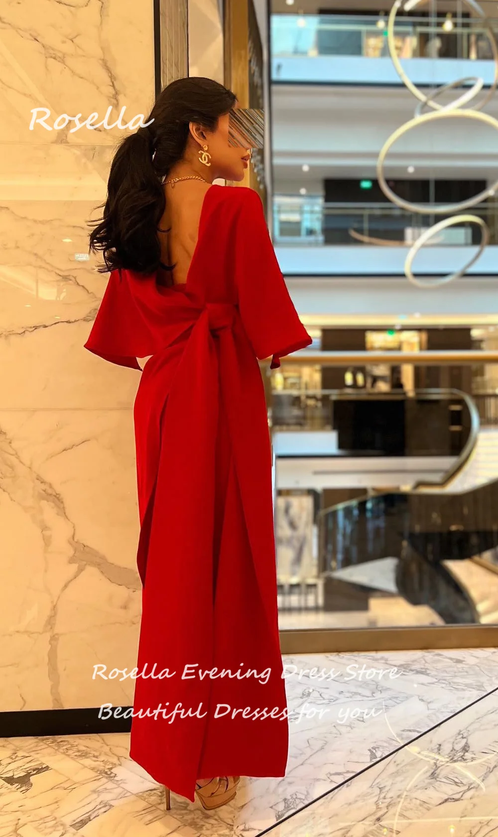 ROSELLA Red O Neck Elegant And Pretty Women's Dresses Cape Sheath Ankle Length Asymmetrical Straight Female Prom Gown New 2023