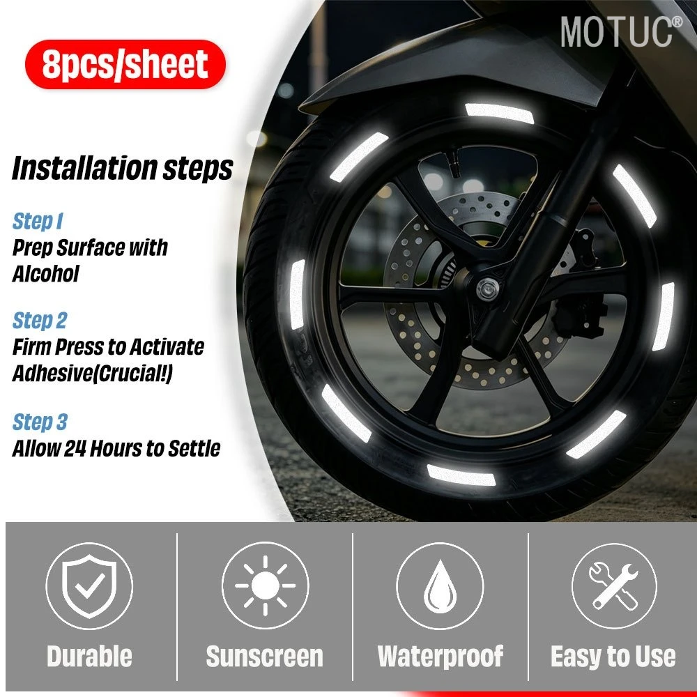Reflektierende schwarze Motorradaufkleber, wasserdicht, hohe Sichtbarkeit, für Fahrrad, Motorrad, Helm, Roller, Nachtsicherheitswarnaufkleber – Detail 3