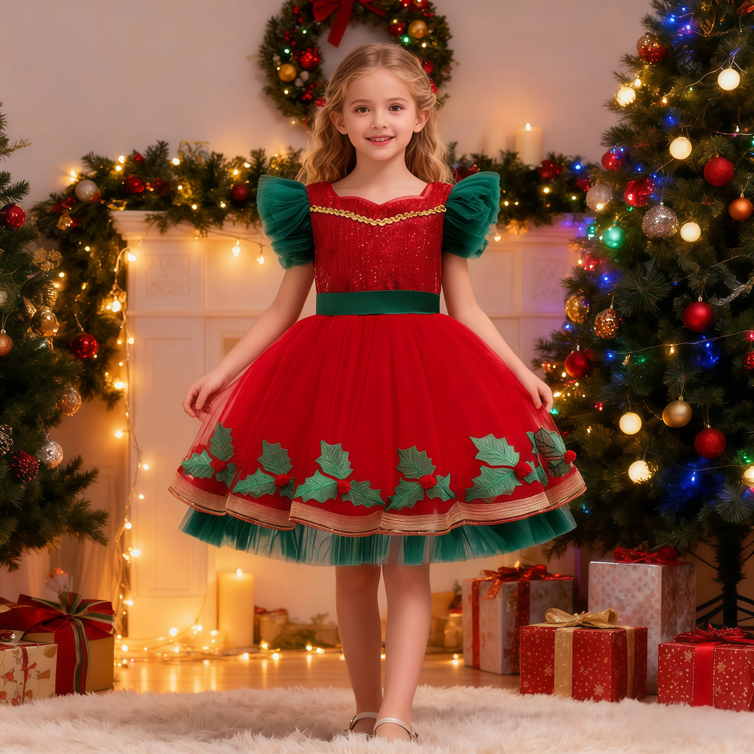 

Красное рождественское платье для девочек с летающими рукавами, осенне-зимнее кружевное фатиновое платье принцессы для элегантных детей, новогоднее рождественское праздничное платье