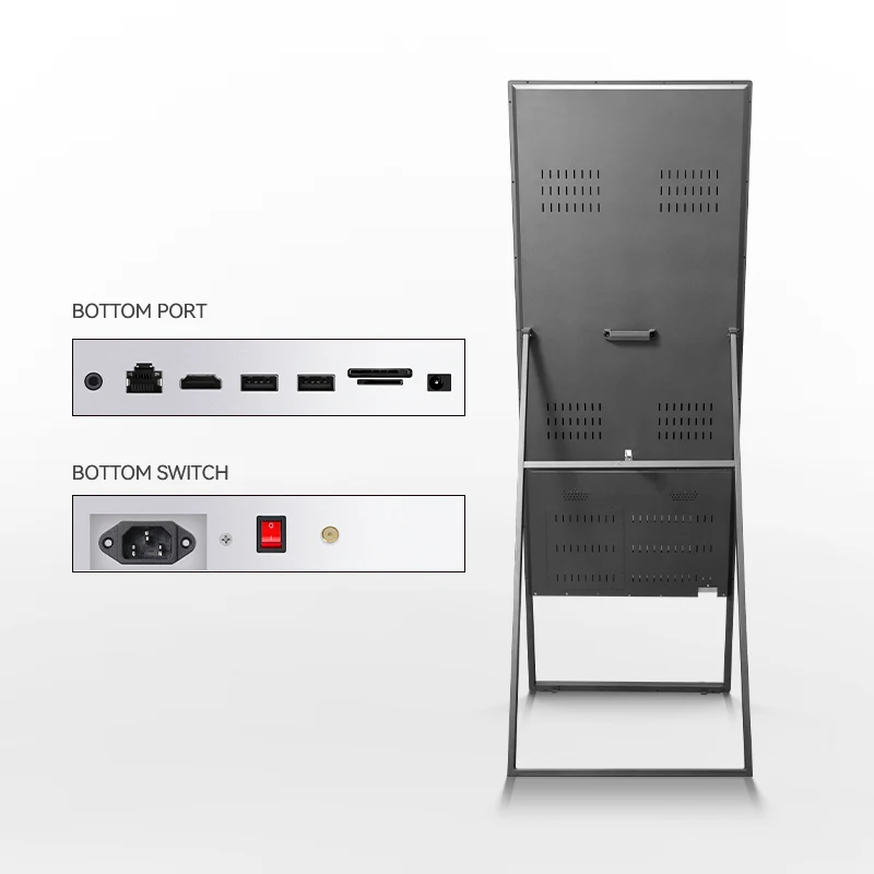 32 43 49 55 65 Inch A-type Digital Signage Advertising Player Full Touch Screen Portable Lcd Poster Displaywith Wheels