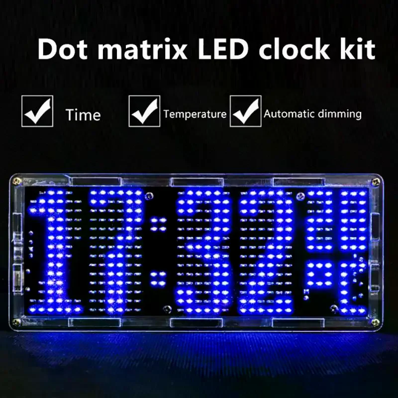 LED Dot Matrix Digital Clock Kit With Auto Brightness Time Temperature Soldering Practice Kit DIY Electronics Project