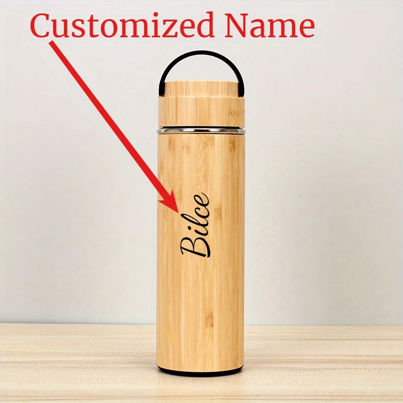 

Custom Personalized Name SS304 Cup with Handle for Creative Splicing Bamboo Cup Straight Body Bamboo Shell 500ml Insulated Cup