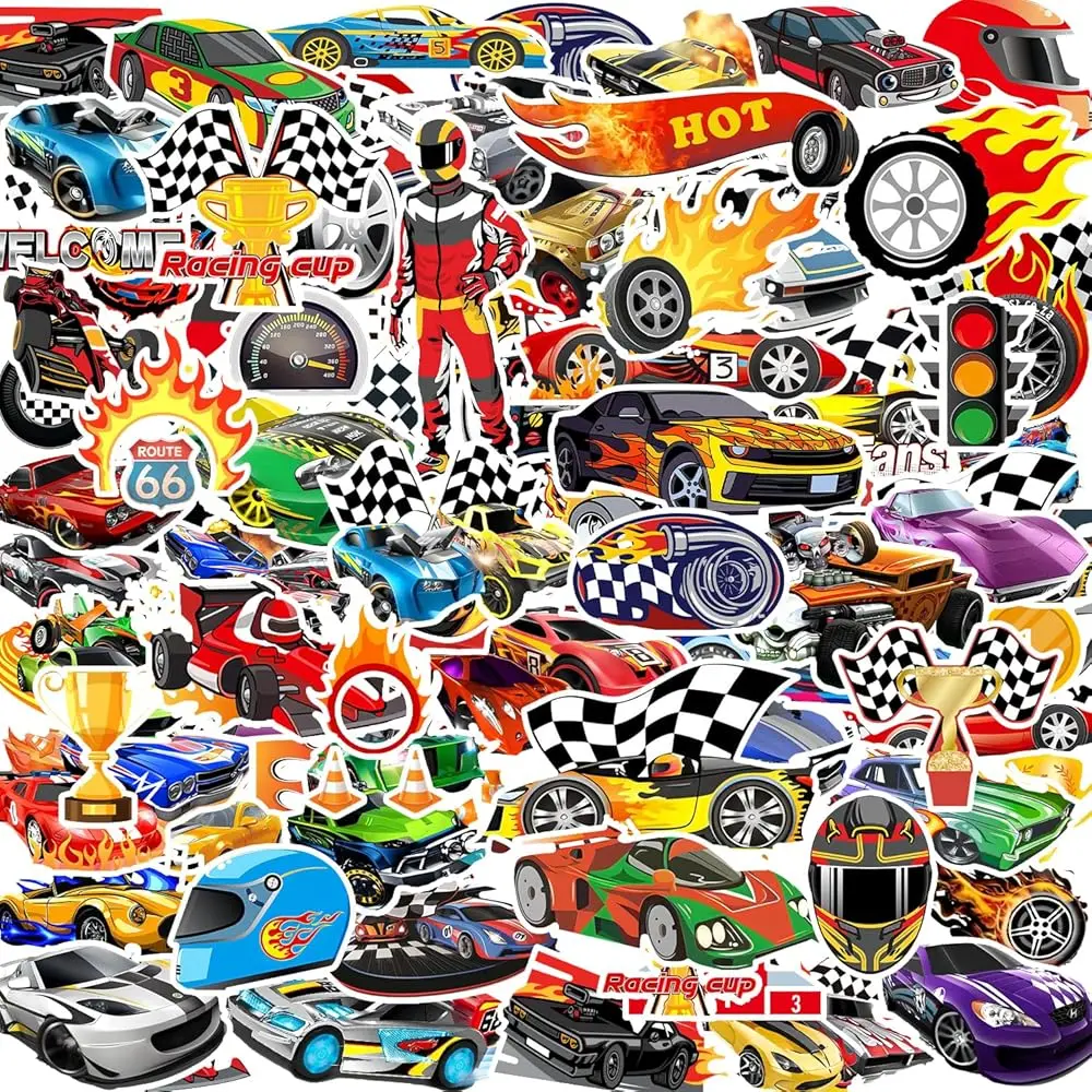 

Набор из 105 наклеек с гоночными машинами, украшения для вечеринки в стиле гонок, наклейки для колес, декор для дня рождения, наклейки с гоночными автомобилями для бутылок с водой