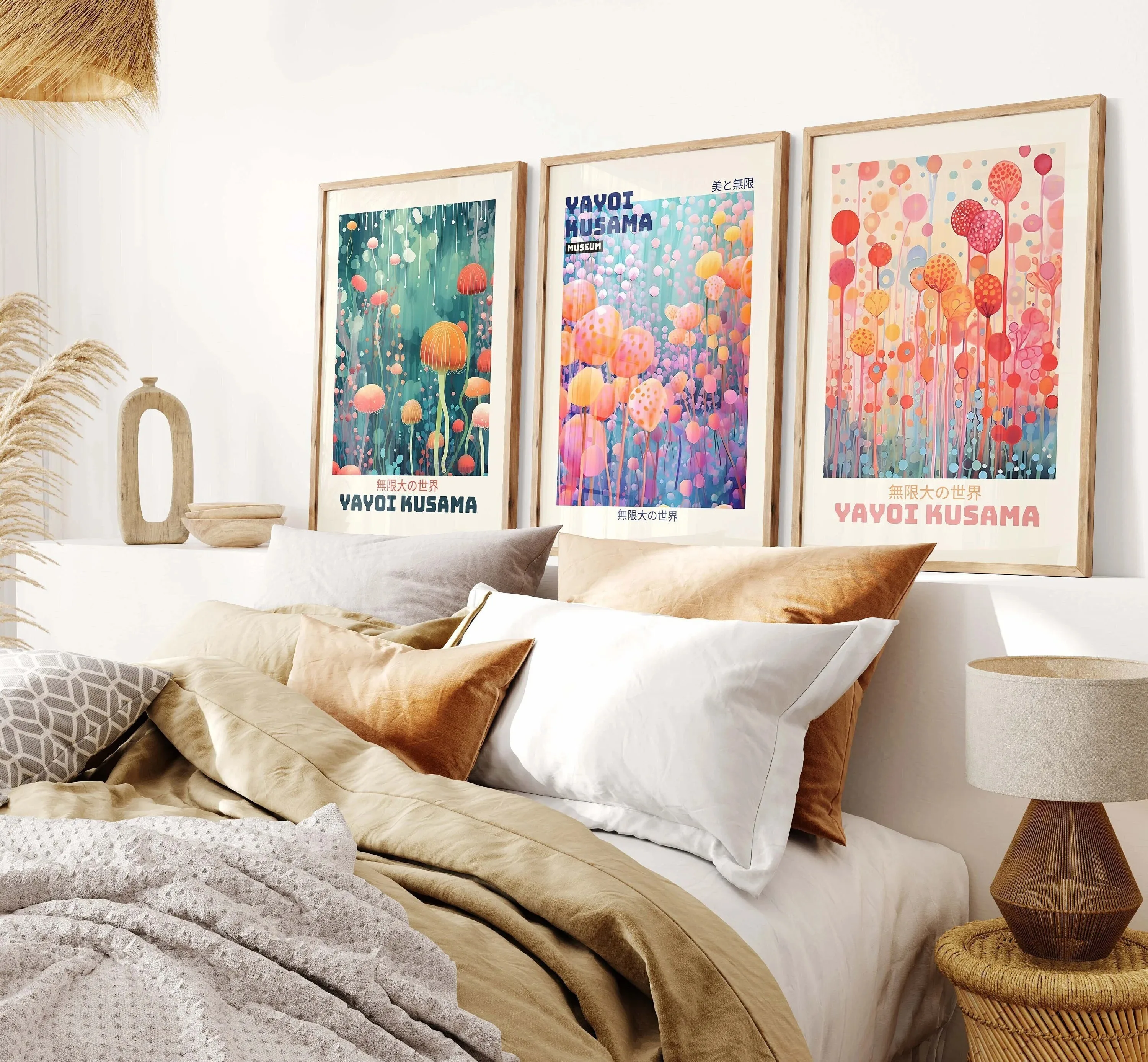 Póster en lienzo de paisaje Retro japonés Yayoi Kusama, impresiones artísticas de pared del mundo infinito de amor para siempre, decoración moderna para el hogar y la sala de estar
