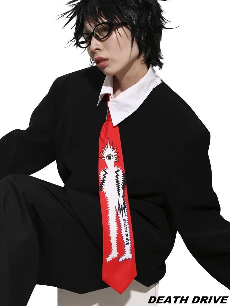 Crâne en polyester pour hommes et femmes, Cravate de personnalité, Cravate de la présidence, Accessoires de fête, Cadeau, Rouge, Noir, Mode Anime, Cosplay