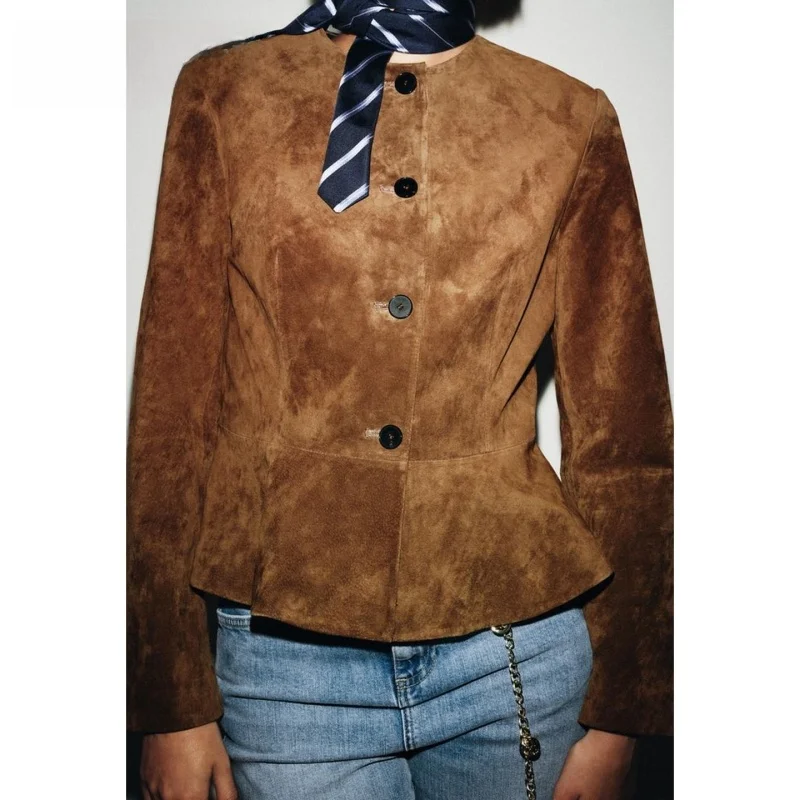جديد 2025 الخريف الجولة Ne Long Sve بولي Leather الجلود Jaet ألف خط هملين المرأة Faion تخفيف Sle سليم صالح ألياف البوليستر