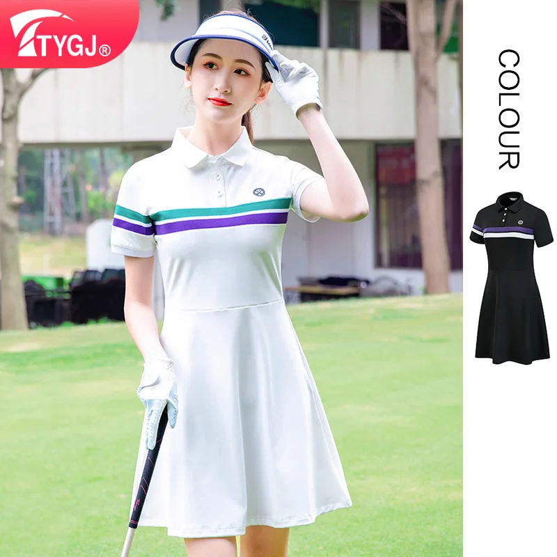 

TTYGJ Golf Costume Women's Dress Pleated Short Dress POLO Collar Autumn Winter Sports Long Sleeve Half Dress Slim