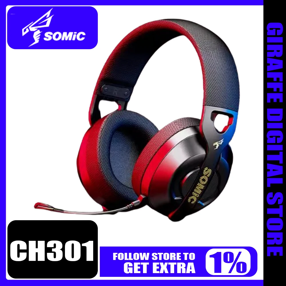 Somic Ch301 Headphone Wireless Bluetooth Headset Tri Mode Noise Canceling Low Delay Gaming Lightweight Headphones Pc Accessories