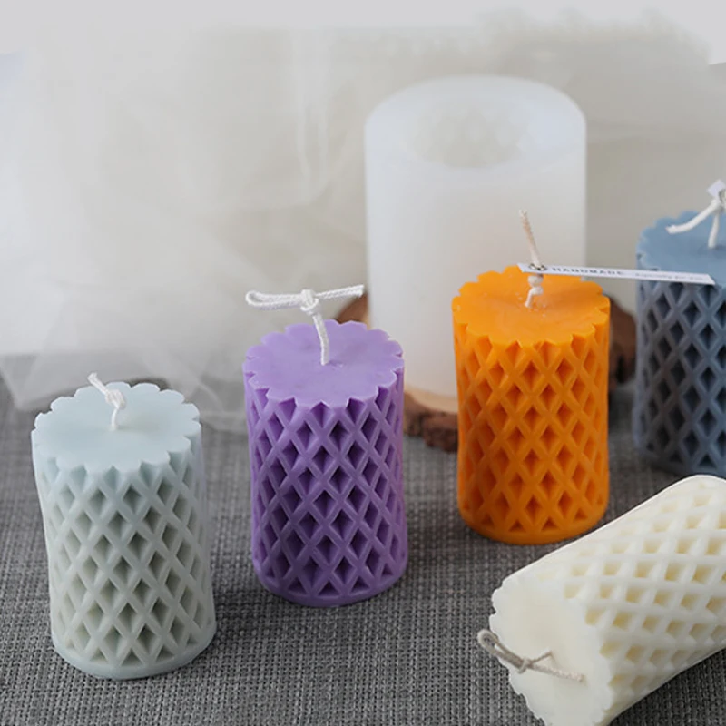 Mesh honeycomb cylinder candle Silicone mold DIY geometric column crafts resin plaster cement mold manual soap making tools