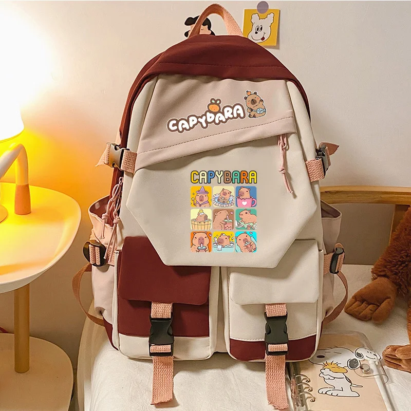 New Capybara Backbag Cartoon Cute Capybara Bag Youth Large Capacity Nylon Backpack Versatile Campus Wear-resisting Schoolbag