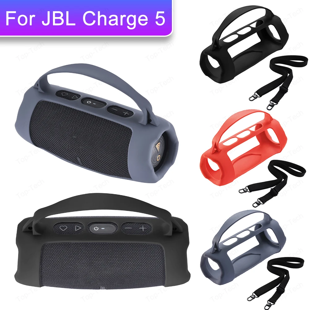 Silicone Cover Case Waterproof Protective Cover Shockproof Anti Drop with Shoulder Strap for JBL Charge 5 Wi-Fi Wireless Speaker