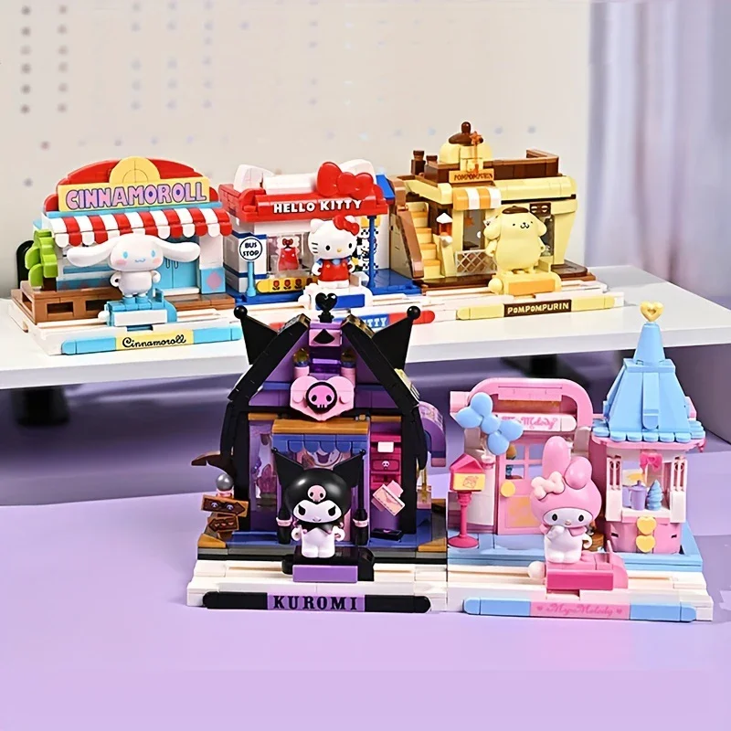 Sanrio assemblato giocattolo Building Blocks Hello Kitty Kuromi Cinnamoroll My Melody modello mattoni giocattolo ornamento bambini regali di natale