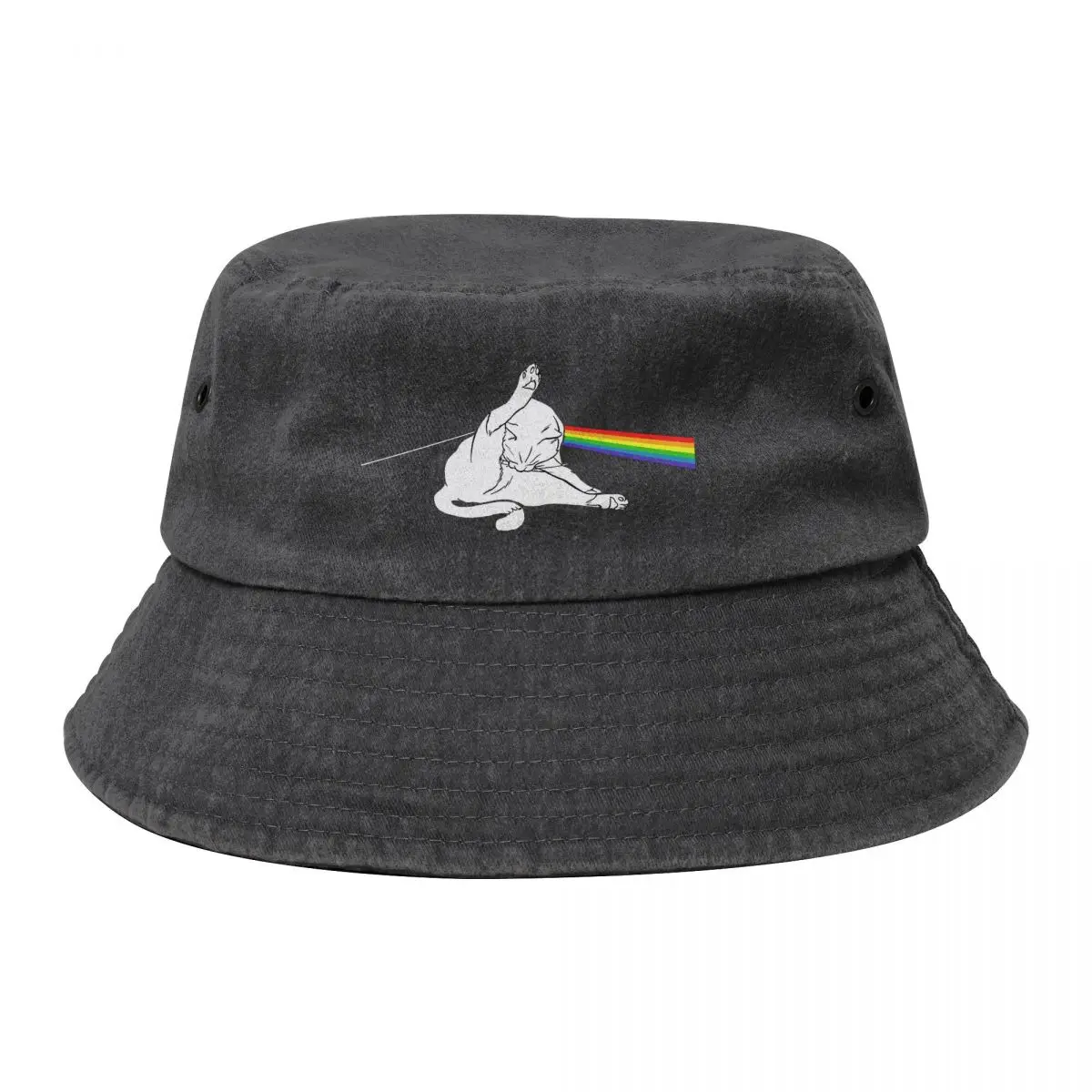 Men Women The Dark Side Of The Cat 100% Cotton Bucket Hat Merch Summer Travel Headwear Fun Cats Meow Kitten Lover Denim Bob Hat