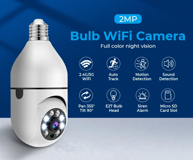 Yoosee/YCC365/Tuya/YiLot/v380/Carecam APP 2MP 1080P E27 Lamp Head IP Dome Camera IR Night Vision Home Security CCTV Baby Monitor