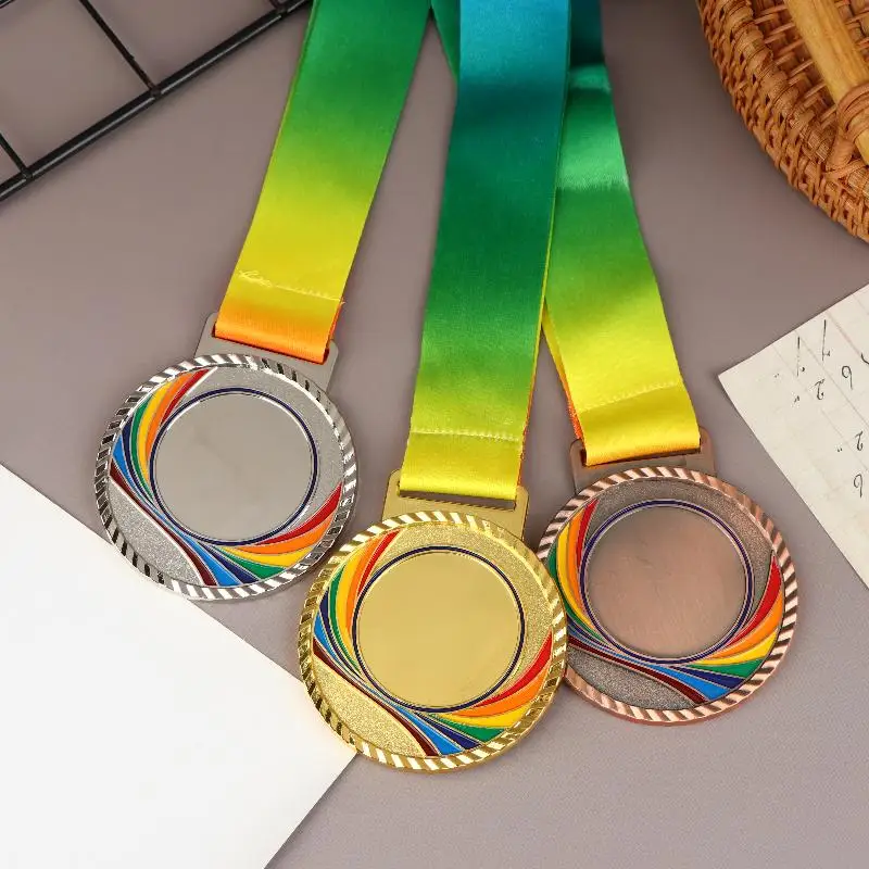 Gold Silver Bronze Competition Award Medals With Neck Ribbon For Sports Academics Events