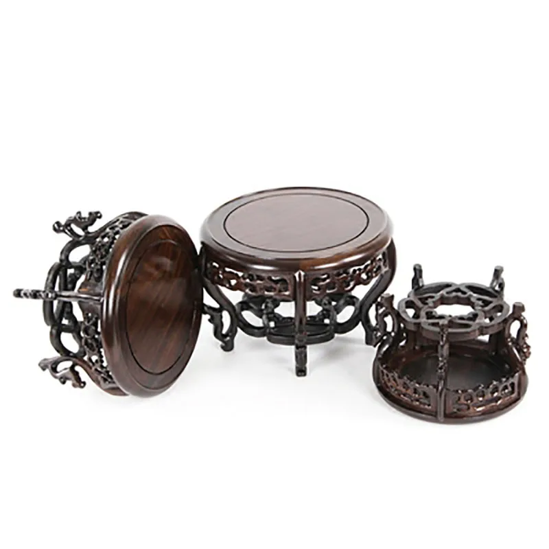 قاعدة زخرفية مستديرة من الخشب الأحمر ، قاعدة أصيص زهور خشبية مبتكرة ، متعددة الوظائف ، بلون واحد ، ديكور منزلي #2