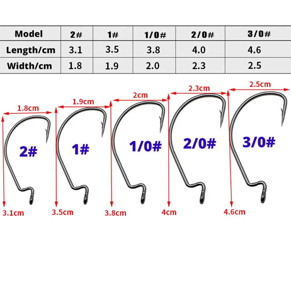 50Pcs Box Fishing Hooks Set Jig Crank Barbed Hook High Carbon Stainless Steel Wide Gap Offset Fishhook Soft Worm Sea Hook Tackle