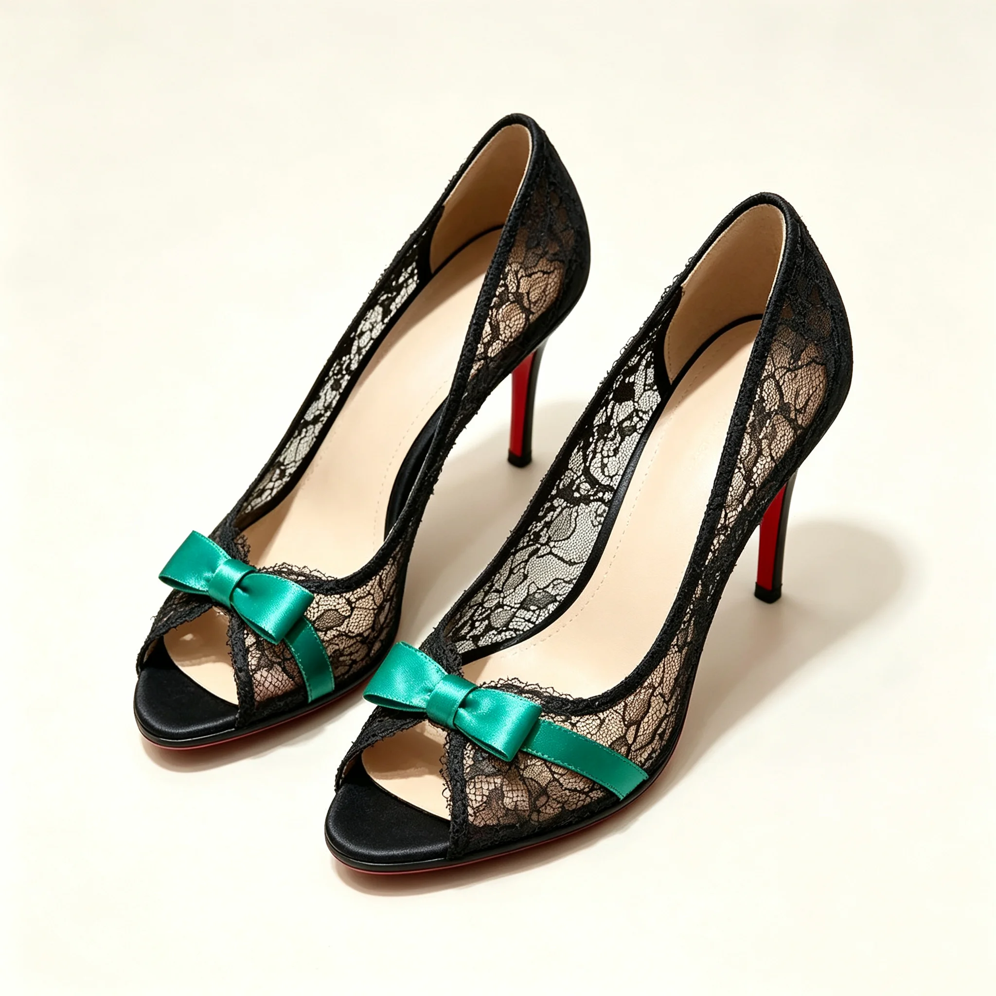 Spring/Summer New Round Headed Fishmouth Silk Bow Lace Sandals Banquet Dress Large Size Stiletto High Heels Women's Shoes