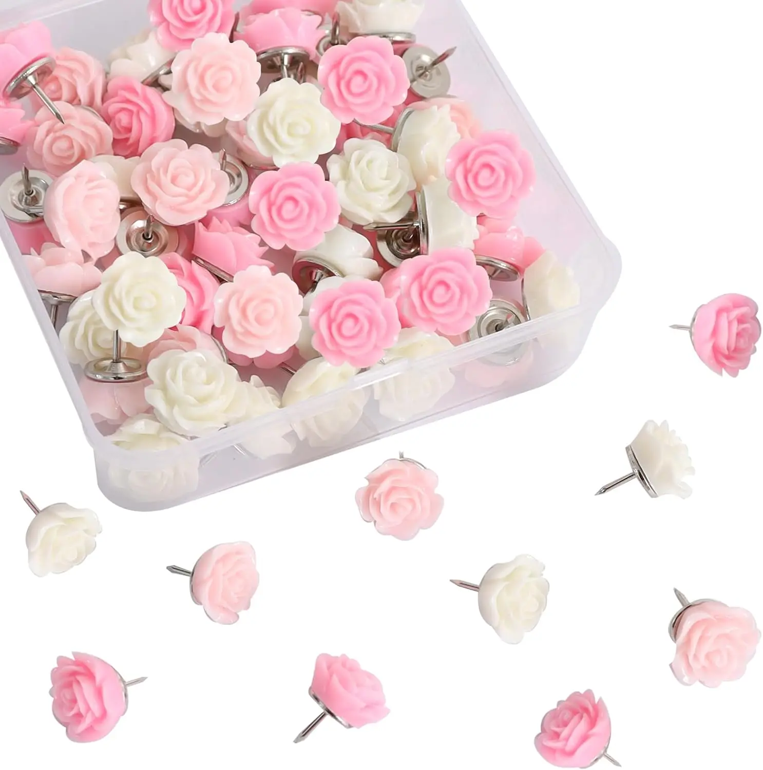 

60 Pcs Gradient Rose Flower Push Pins for Bulletin Board, Cute Thumbtacks for School Office Decor