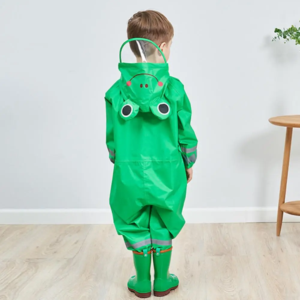 Waterproof Raincoat Kids One Piece Rainwear Cartoon Animal Rain Coat Reflective Strip Hooded Poncho Coveralls плащ женский