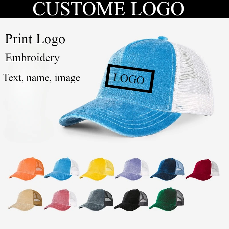 

New Custom Logo Velvet Mesh Truck Driver Hat Outdoor Fashion Five-panel Men's and Women's Adjustable Casual Baseball Cap Gorras