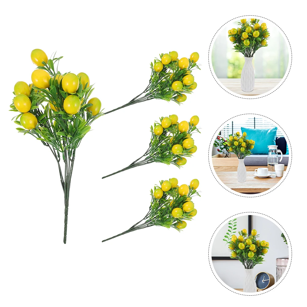 

4pcs Artificial Branches Fake Flower Branch Faux Lemon Tree Stem For Home Decor Vase Filling Diy Crafts Party Decorations Fake