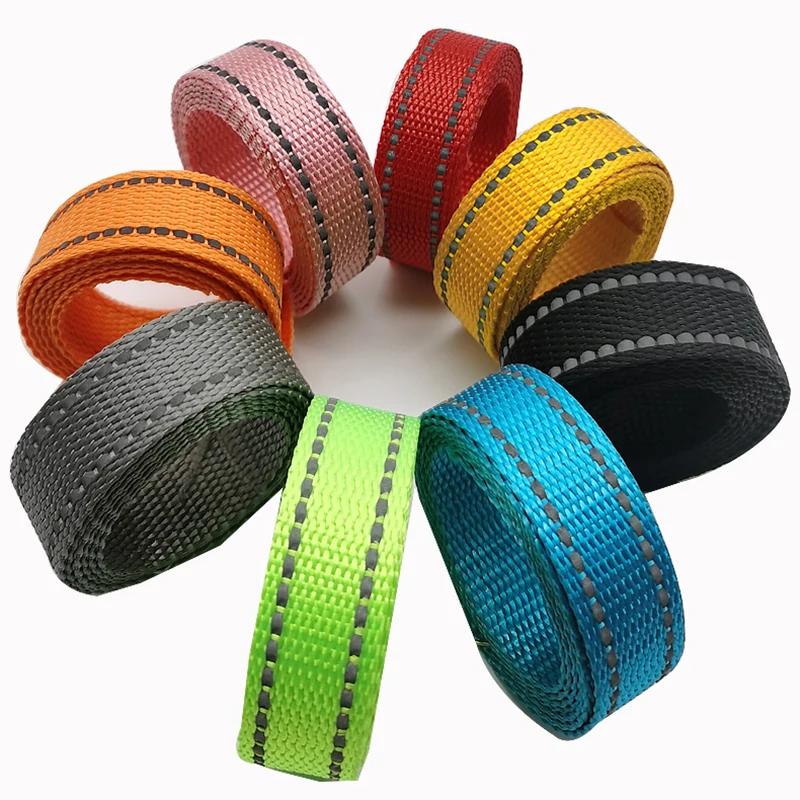 5 Meters 3/4 inch 20mm Polyester Reflective Webbing 1mm Thickness Safety Belt For DIY Pet Collar Bag Strap Sewing 10 Colors