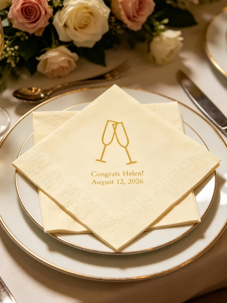 Champagne Flute Custom Printed Paper Cocktail Napkins Set of 50 Disposable Towels For Retirement Graduation Engagement