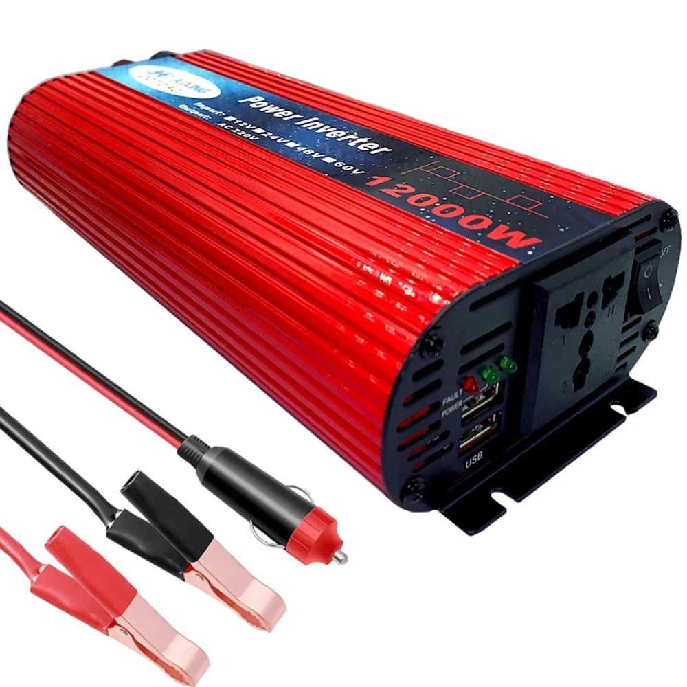 JUXING 12000W Power Inverter DC 12V to AC 220V with Dual USB Ports and Universal Socket  Converter Use for Car, Home, Outdoor