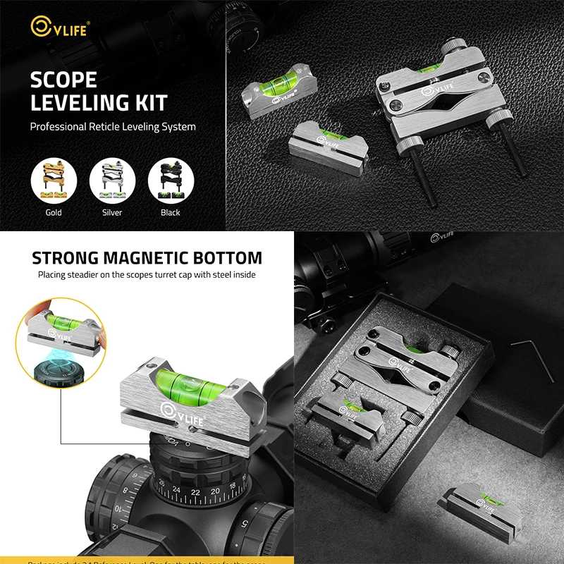 Scope Leveling Kit Heavy Duty Construction Optics Sight Mounting Level with 2 Magnetic Universal Level Bubbles Aluminum