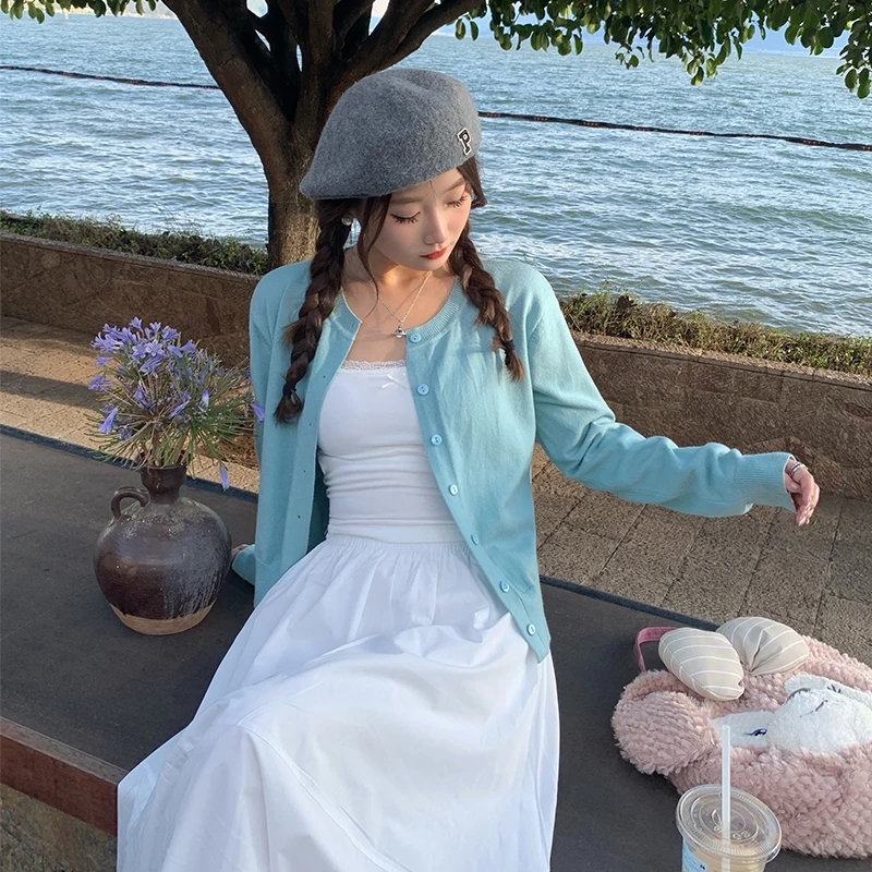 Knitted Sweater Women Cardigans New Long Sleeve O-Neck Black Knit Sweater Cardigan Women Tops Knitwears Sueters De Mujer Q1317