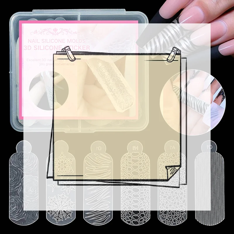 

24pcs/Box 3D French Nail Sticker Reusable Dual Forms Nail Crystals Silicone Molds Forms For Quick Carving Manicure Tool
