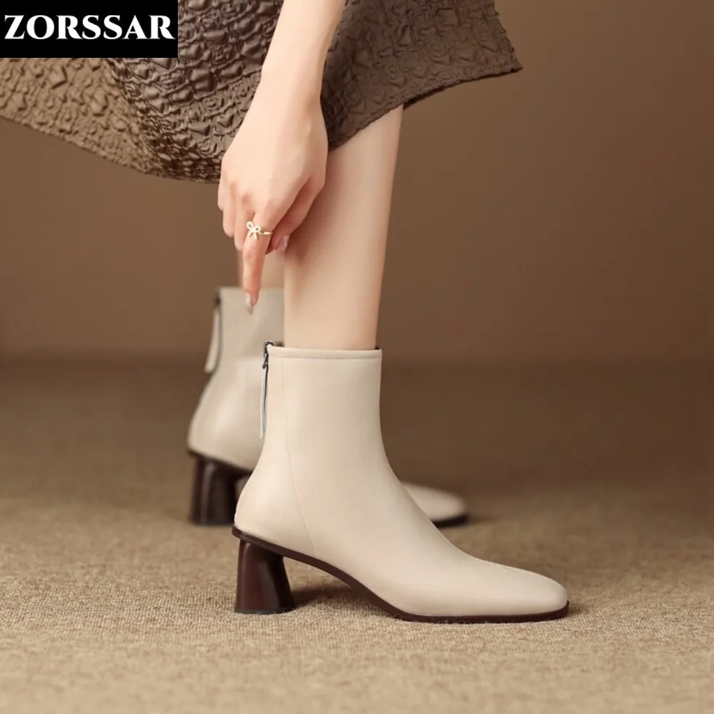 

Big Size 42 Cow Leather Square Toe High Heels Women Ankle Boots Paris Fashion Nightclub Boots Party Elegant Female Winter Shoes