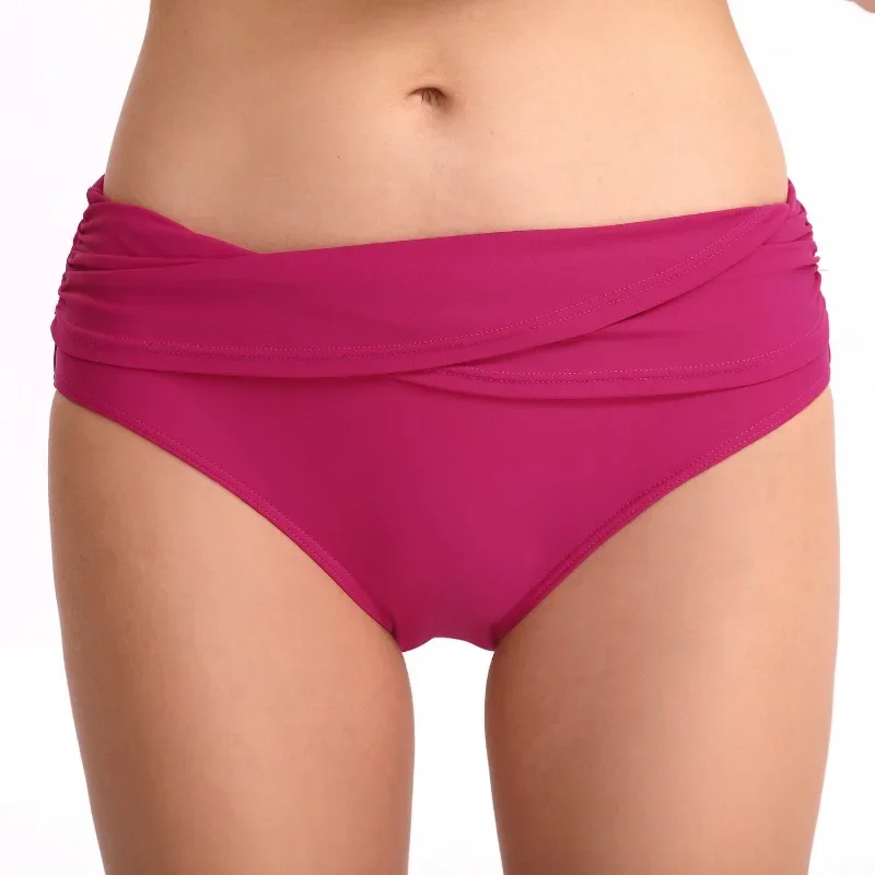 Cuecas de natação plissadas de cintura média femininas, shorts de natação slim sexy, moda praia com cores sólidas, shorts de praia clássicos vintage, verão, novos