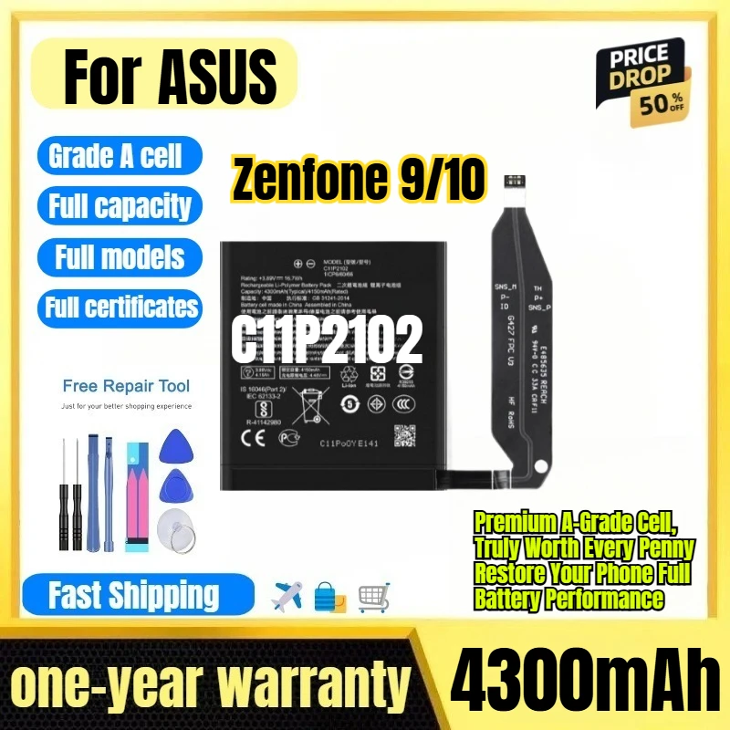 C11P2102 for ASUS Zenfone 9/10 Phone Battery 0 Cycle High Quality Capacity Battery Replacement Bateria Grade A Cell with Tools
