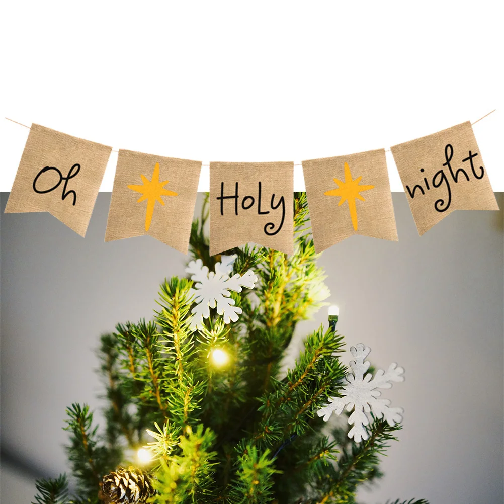 يا ليلة المقدسة راية 17 سنتيمتر X 21 سنتيمتر عشية عيد الميلاد الديكور الخيش جارلاند للمنزل عباءة الموقد خلفية حفلة داخلي
