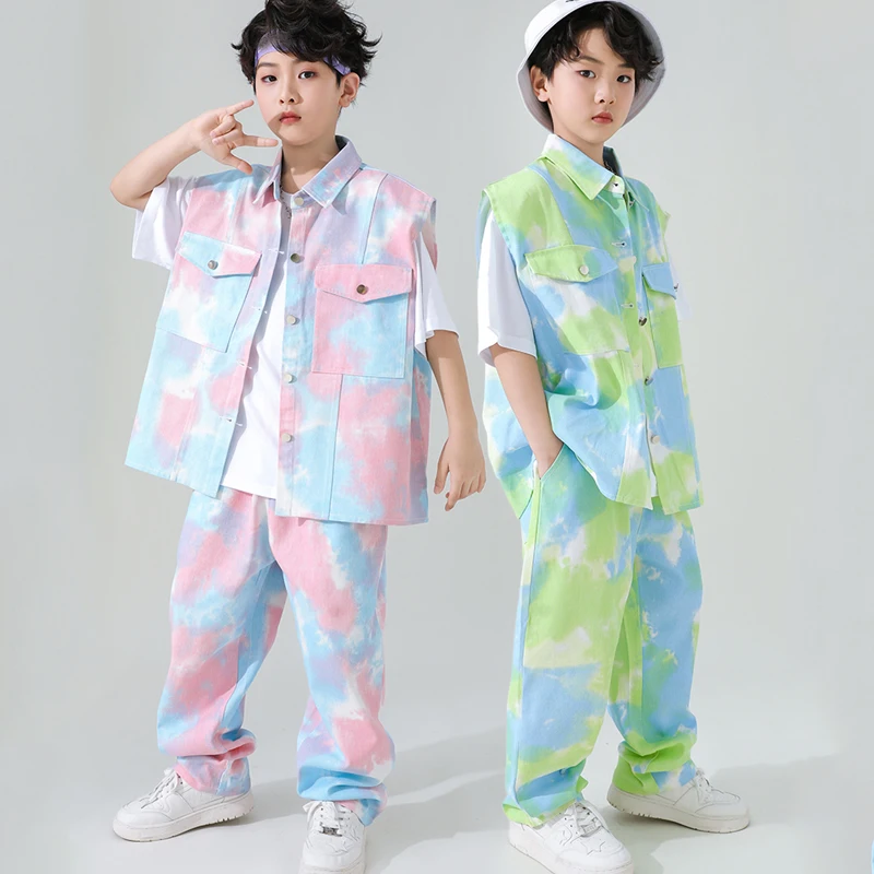 Hip Hop Dance Clothing For Girls Tie-Dye Loose Outfits Children Jazz Modern Dance Costumes Boys Performance Stage Wear DQS12715