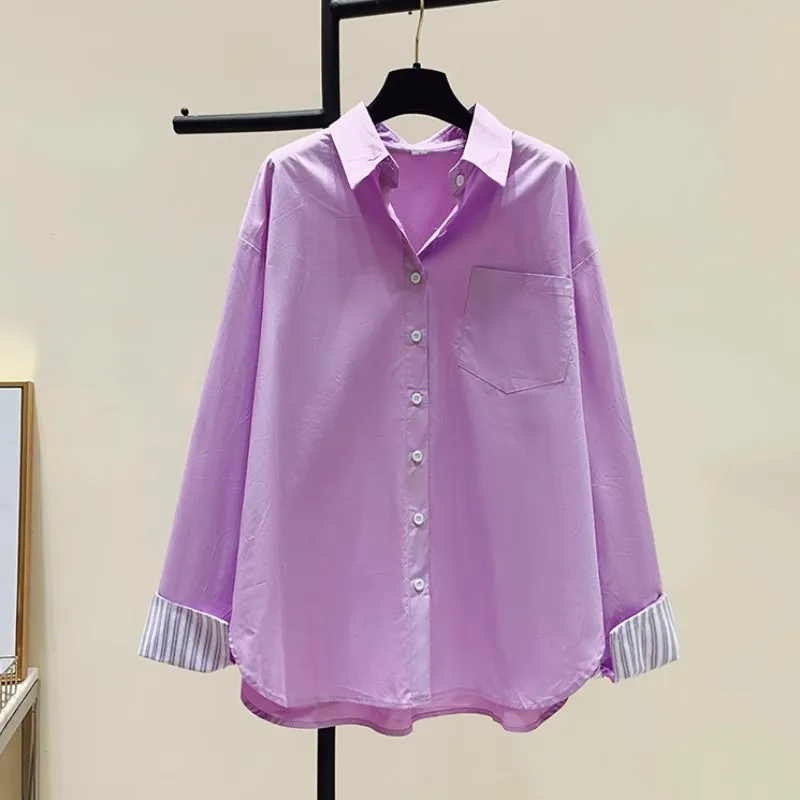 

Повседневный женский свободный топ с длинным рукавом, весенне-осенний, новый дизайн в полоску, корейская версия, модный топ