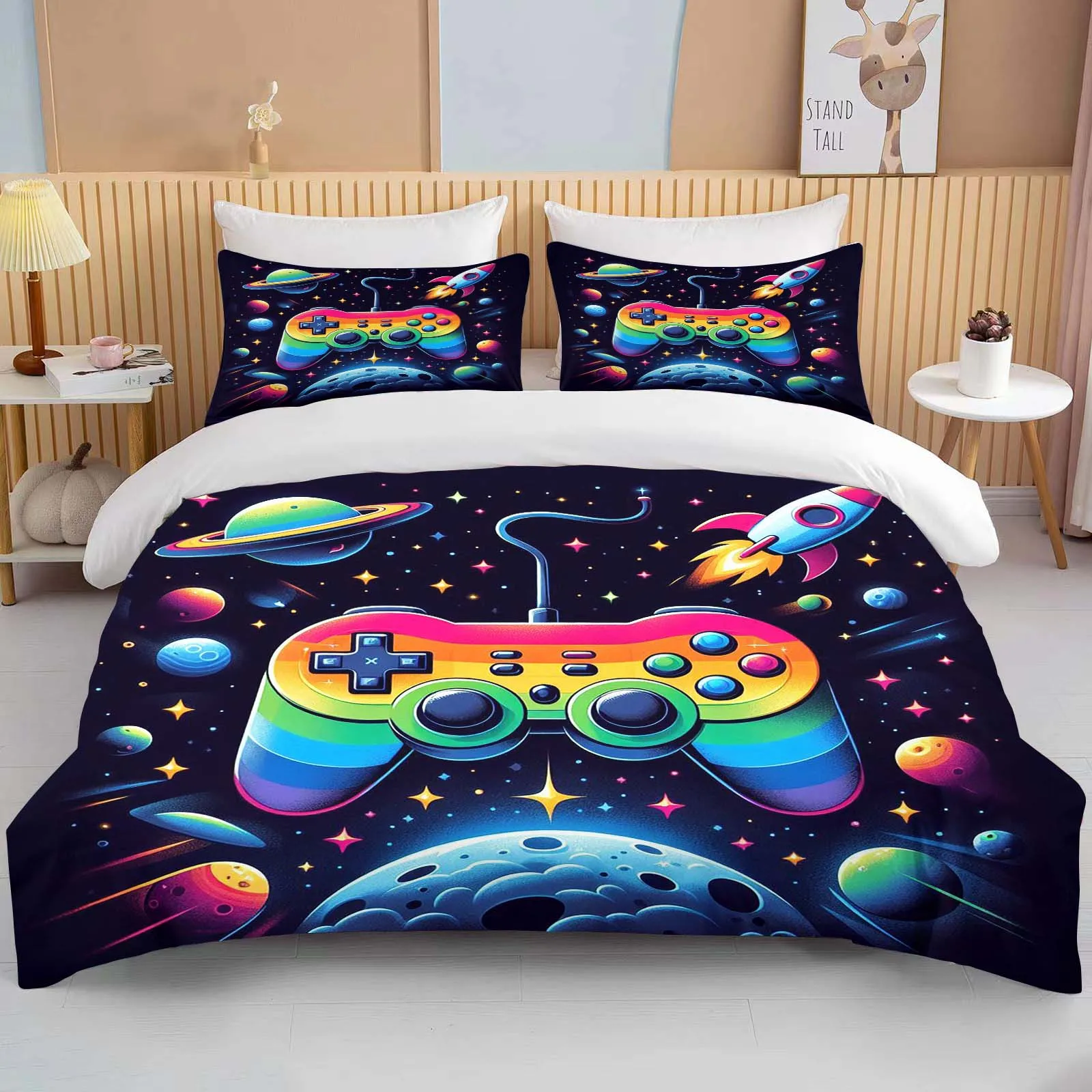 

Colorful Game Controller Print Bedding Set 3PC 1 Duvet Cover 2 Pillowcases Adult and Children Bedding Set Luxury Holiday Gifts