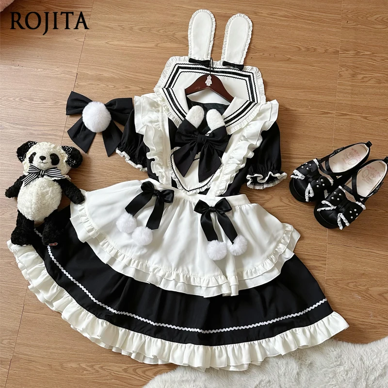 

Summer Dress 2026 New Sweetheart Bunny Ball Original Design Lolita Dress Sweet Cute OP Women Short Sleeve Dress + Apron
